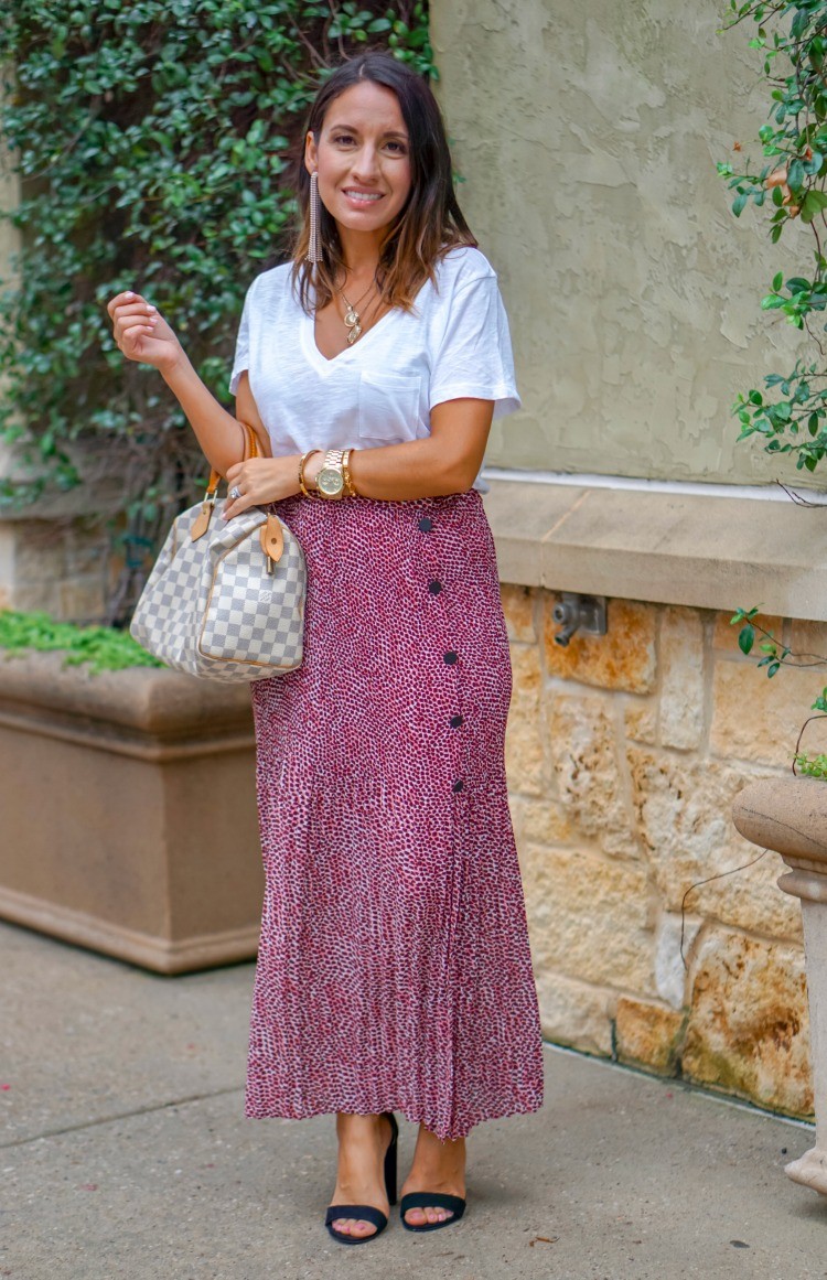 Great Basic T-Shirt, Animal Print Skirt, and black heels