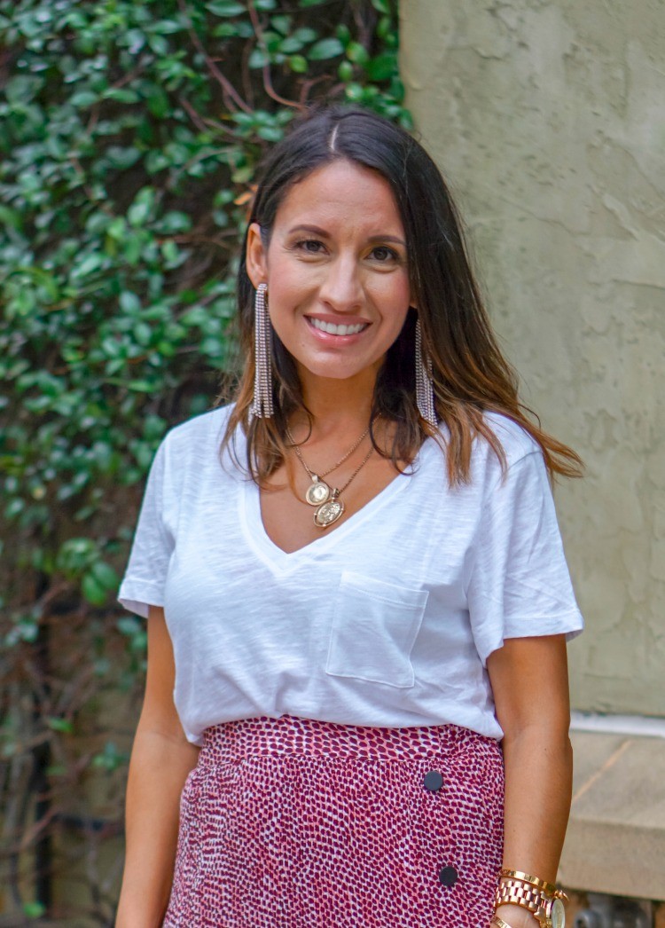 White T-Shirt and Pleated Midi Skirt