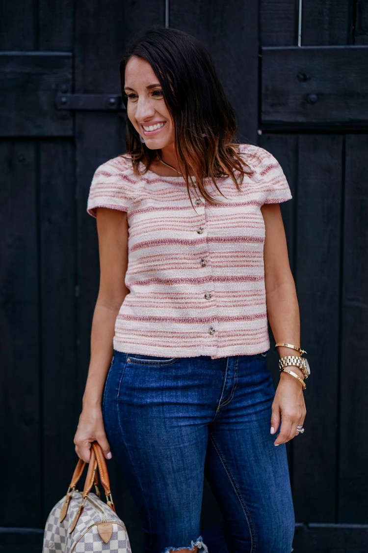 Cap Sleeve Button Down Top and Jeans