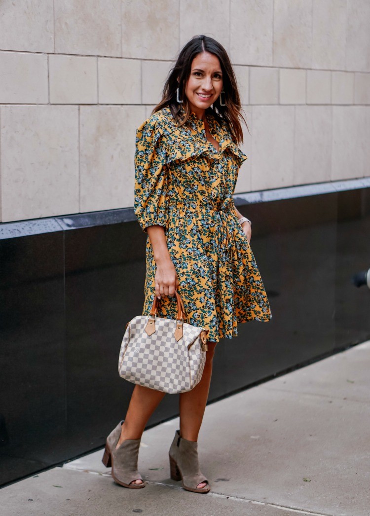 Floral Dress and Booties perfect for Thanksgiving