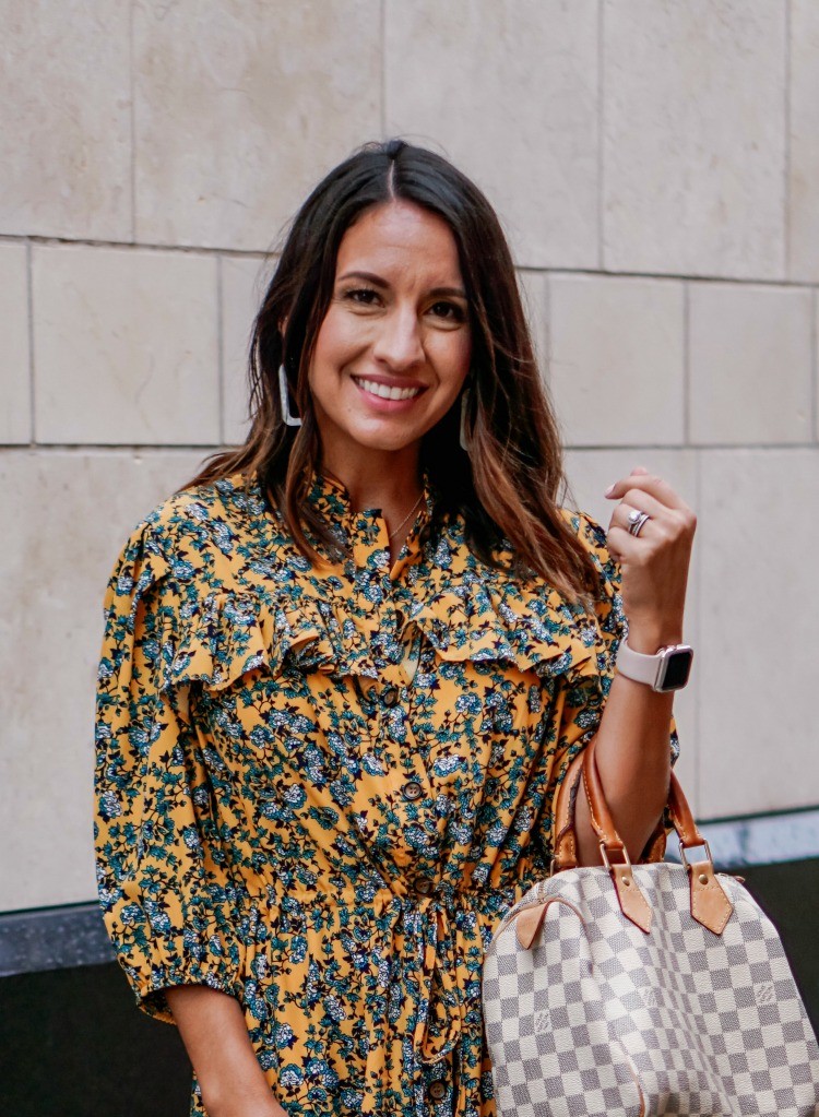 Pretty Floral Ruffle Dress and Handbag