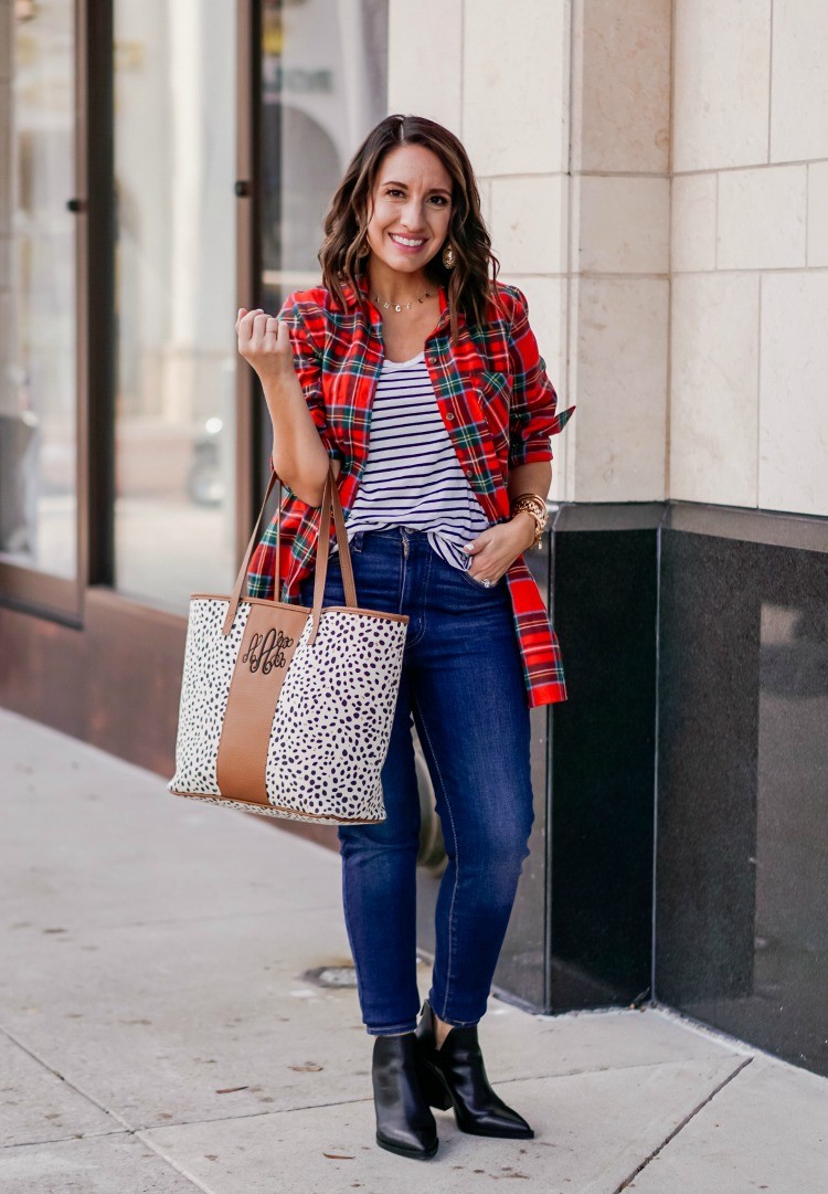 Tartan Flannel button down and dark skinny jeans