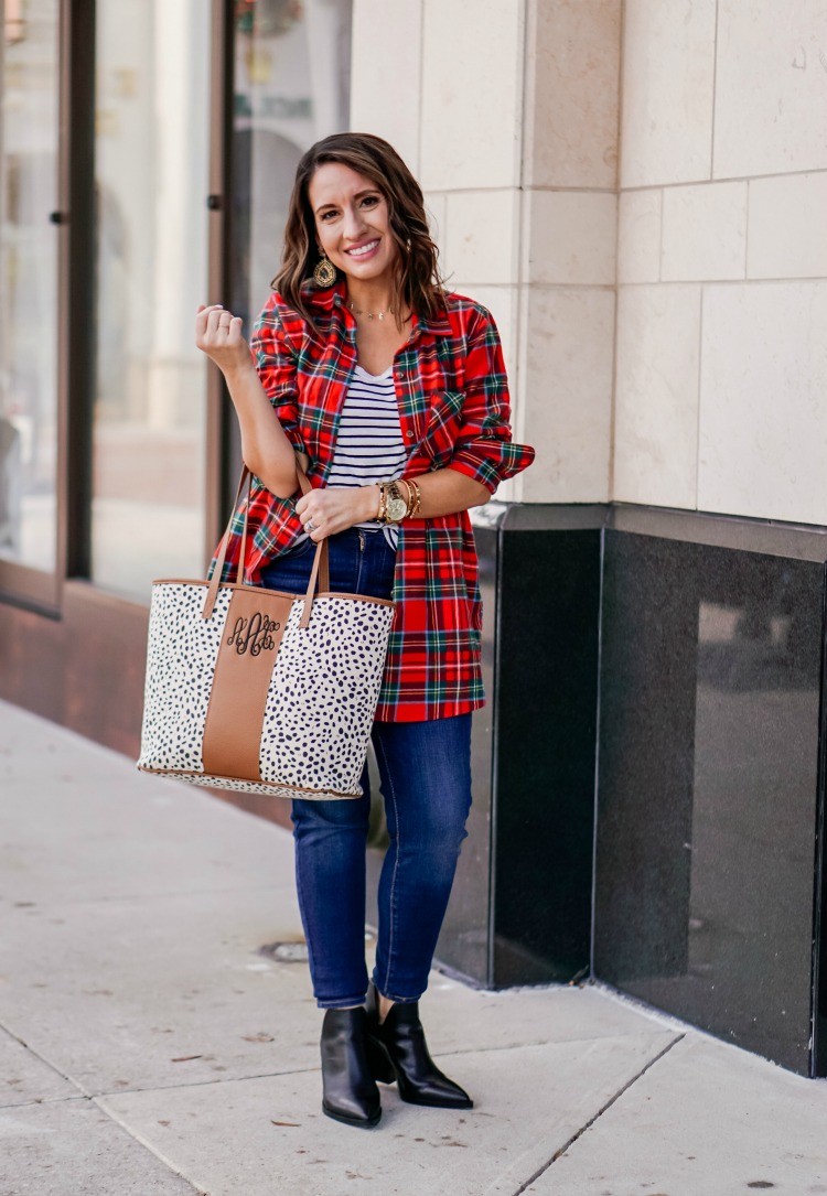 Tartan Plaid Shirt Stripe T-Shirt and jeans