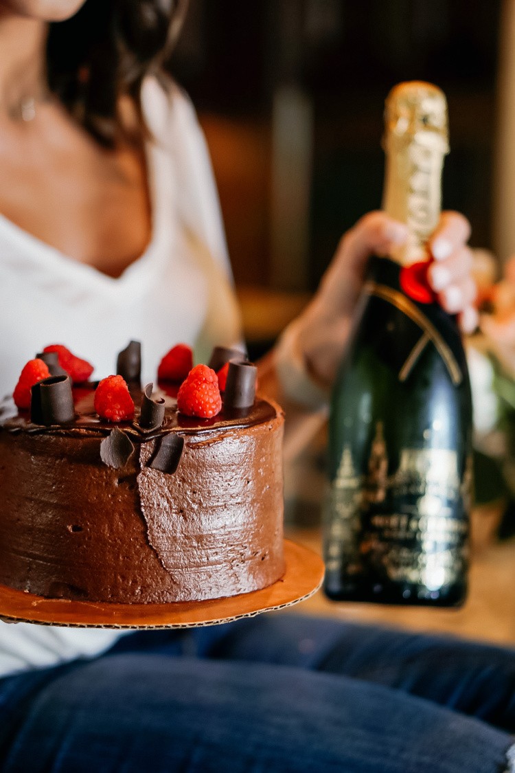 Moet Champagne and Chocolate Cake to Celebrate