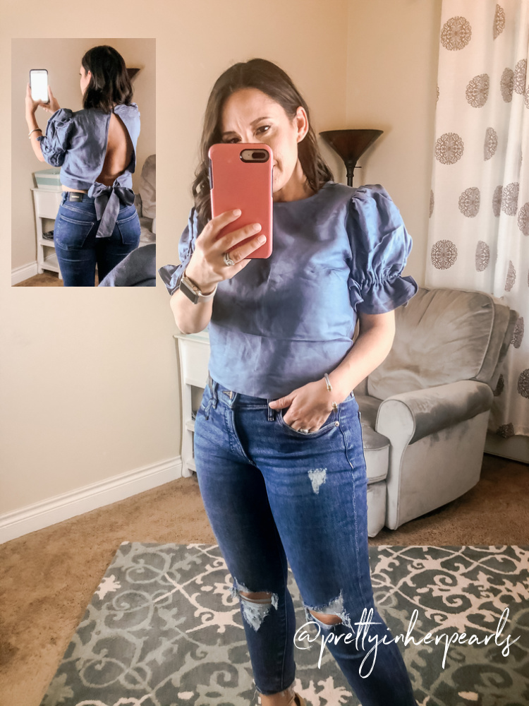 Express Blue Ruffle Top and Distressed Skinny Jeans