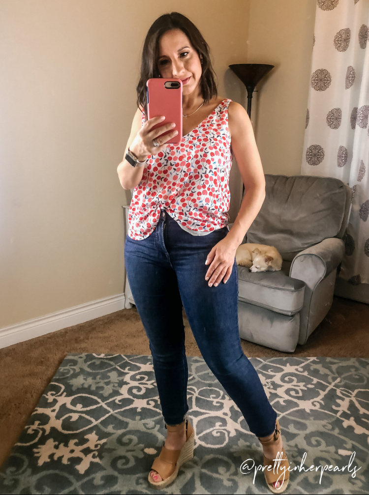 Loft Cherry Cami Top and Skinny Jeans