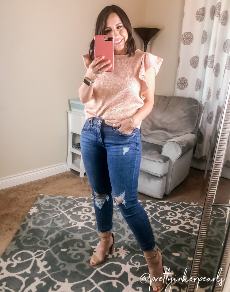 Metallic Pink Top and Skinny Jeans